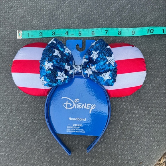 Disney Minnie Mouse Red and White Striped Headband wirh blue glitter& stars ❤️🤍💙 - Picture 3 of 4